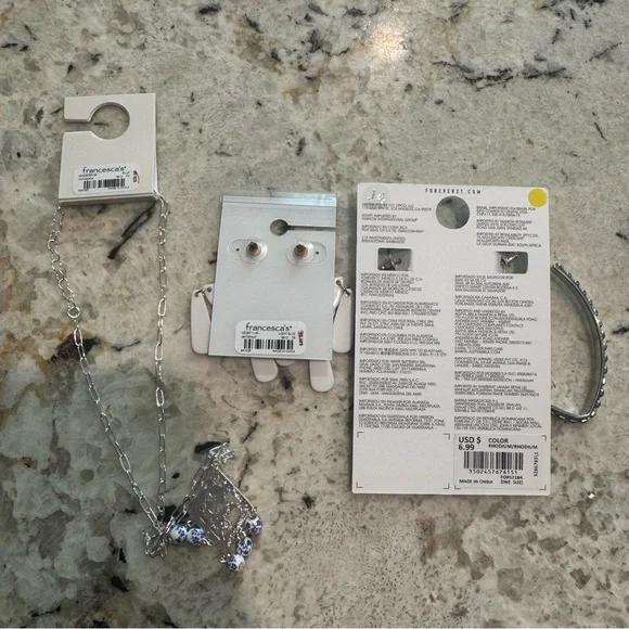 Silver and Blue white Jewelry Set Greece vacation new Francesca’s and forever 21 - Picture 7 of 8